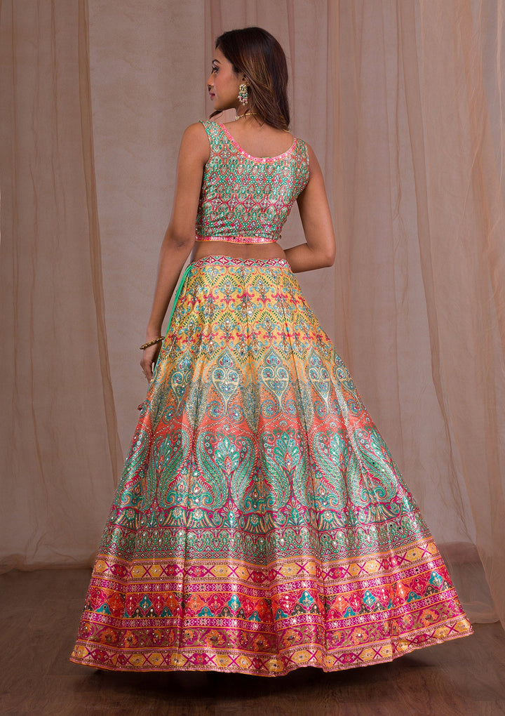 Multi Mirrorwork Banarasi Readymade Lehenga-Koskii