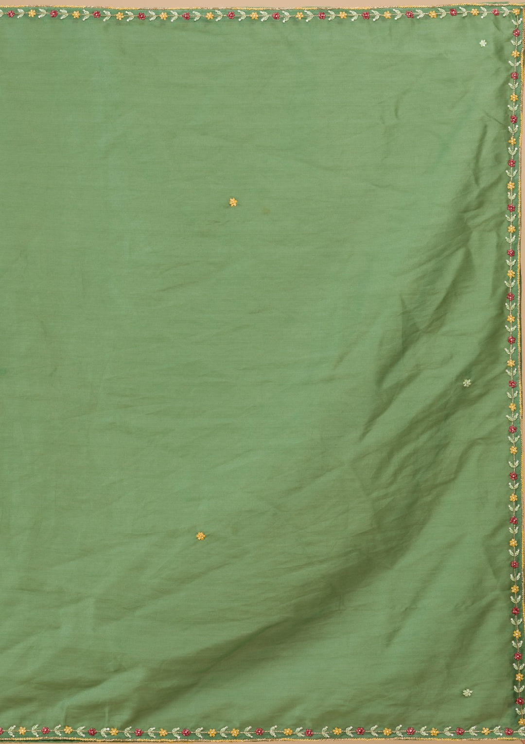 Pista Green Printed Raw Silk Readymade Lehenga-Koskii