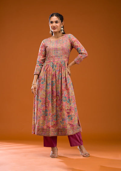 Multi Printed Semi Crepe Readymade Salwar Suit-Koskii