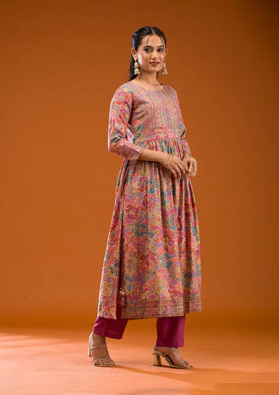 Multi Printed Semi Crepe Readymade Salwar Suit-Koskii