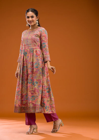 Multi Printed Semi Crepe Readymade Salwar Suit-Koskii