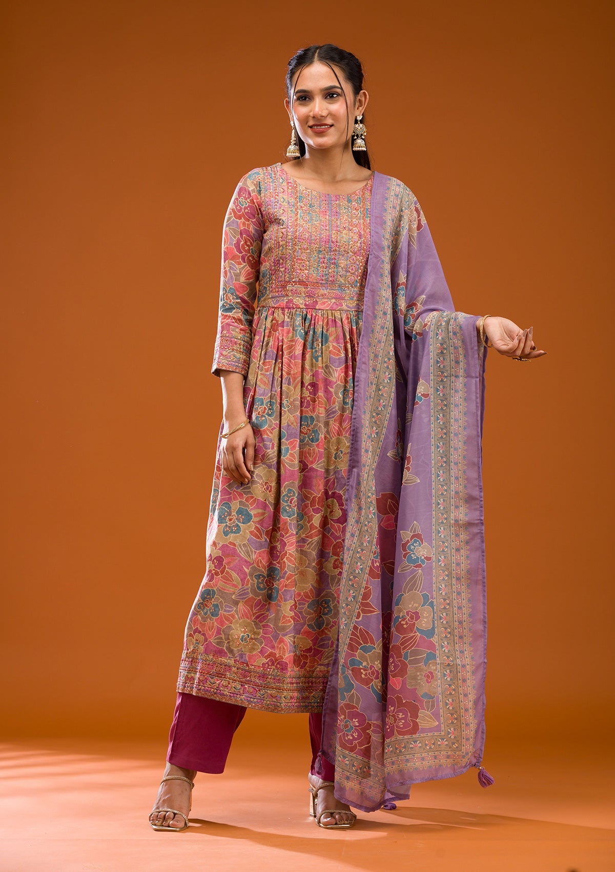 Multi Printed Semi Crepe Readymade Salwar Suit-Koskii