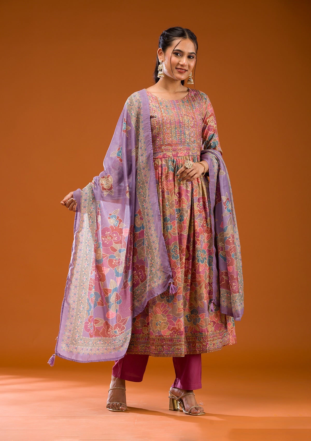 Multi Printed Semi Crepe Readymade Salwar Suit-Koskii