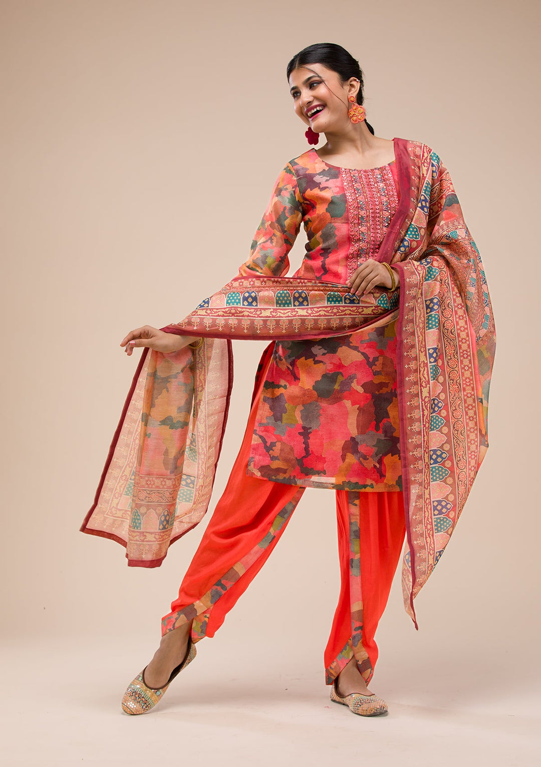 Multi Threadwork Chanderi Readymade Salwar Suit-Koskii
