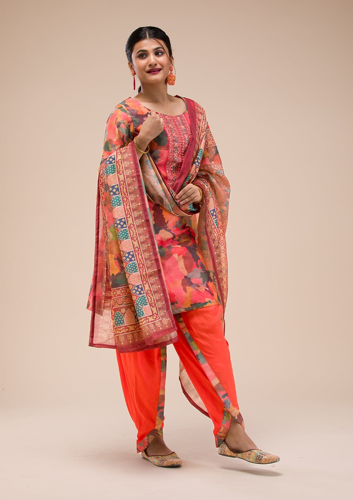 Multi Threadwork Chanderi Readymade Salwar Suit-Koskii