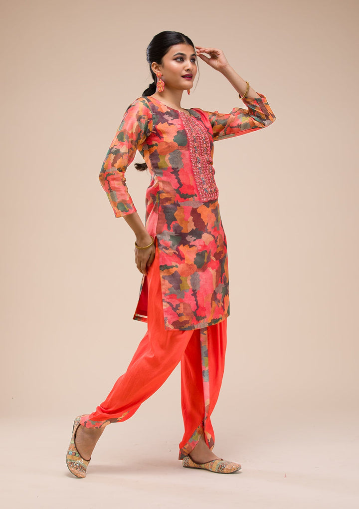 Multi Threadwork Chanderi Readymade Salwar Suit-Koskii