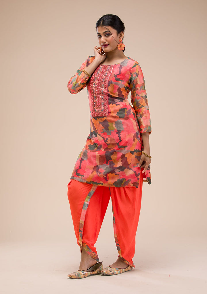 Multi Threadwork Chanderi Readymade Salwar Suit-Koskii