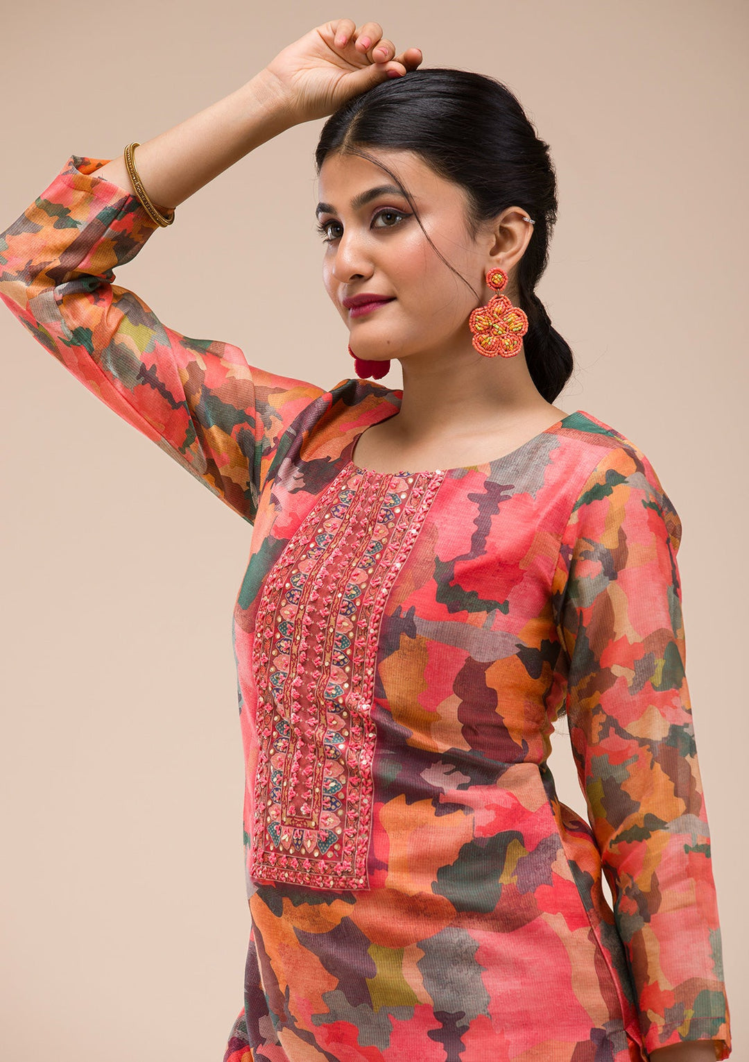 Multi Threadwork Chanderi Readymade Salwar Suit-Koskii