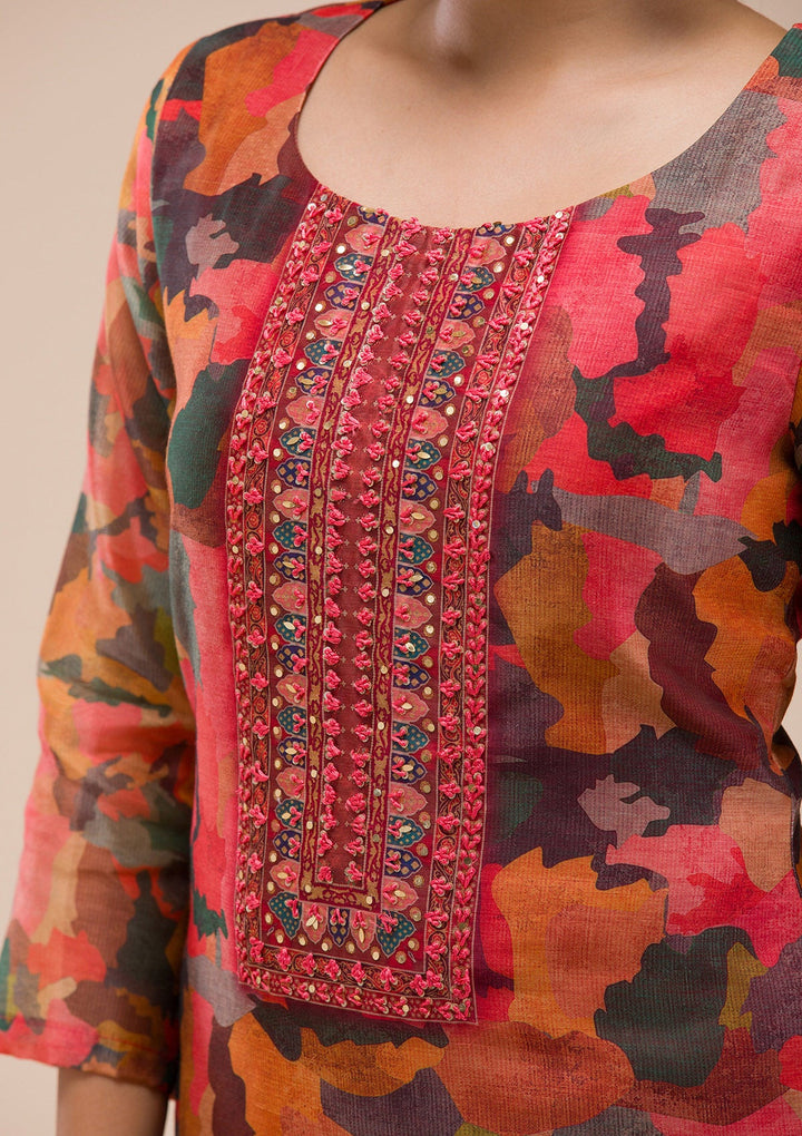 Multi Threadwork Chanderi Readymade Salwar Suit-Koskii