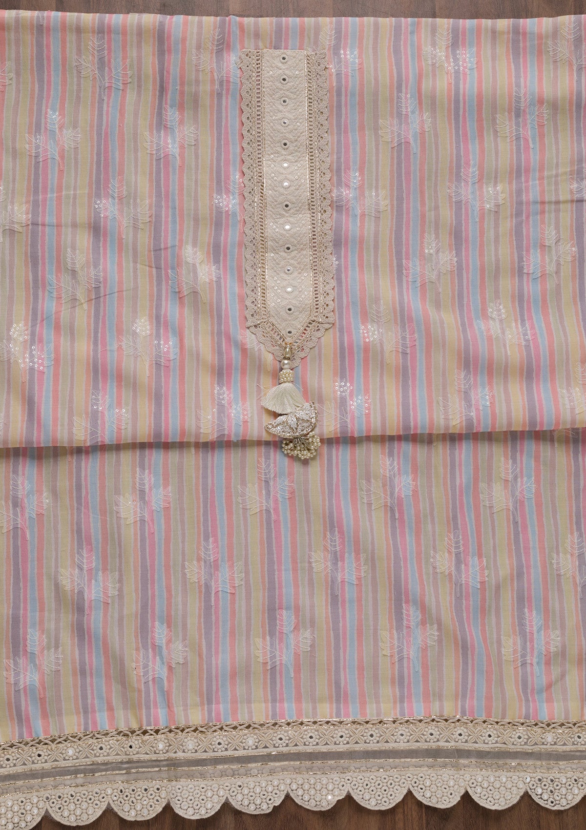 Multi Threadwork Cotton Unstitched Salwar Suit-Koskii