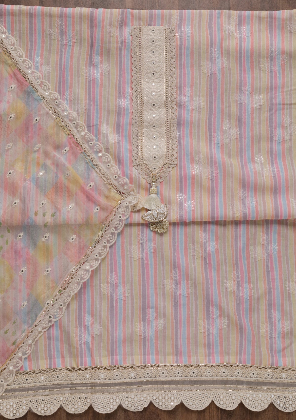 Multi Threadwork Cotton Unstitched Salwar Suit-Koskii