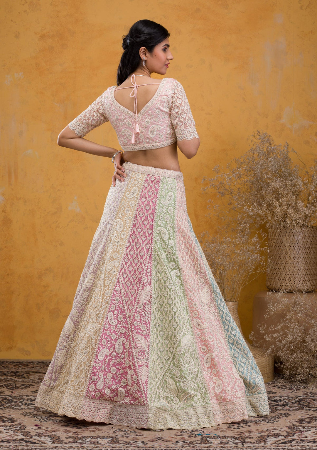 Multi Threadwork Net Readymade Lehenga-Koskii