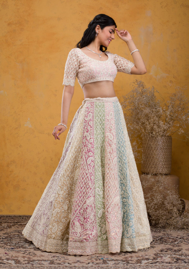 Multi Threadwork Net Readymade Lehenga-Koskii