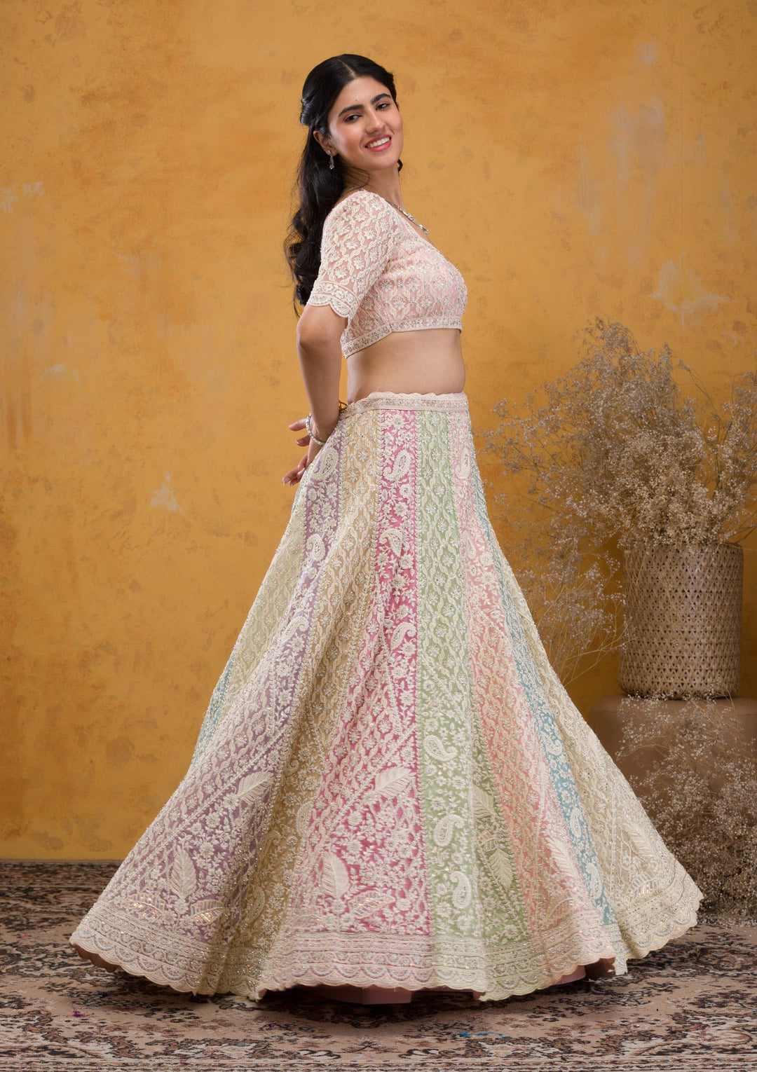 Multi Threadwork Net Readymade Lehenga-Koskii