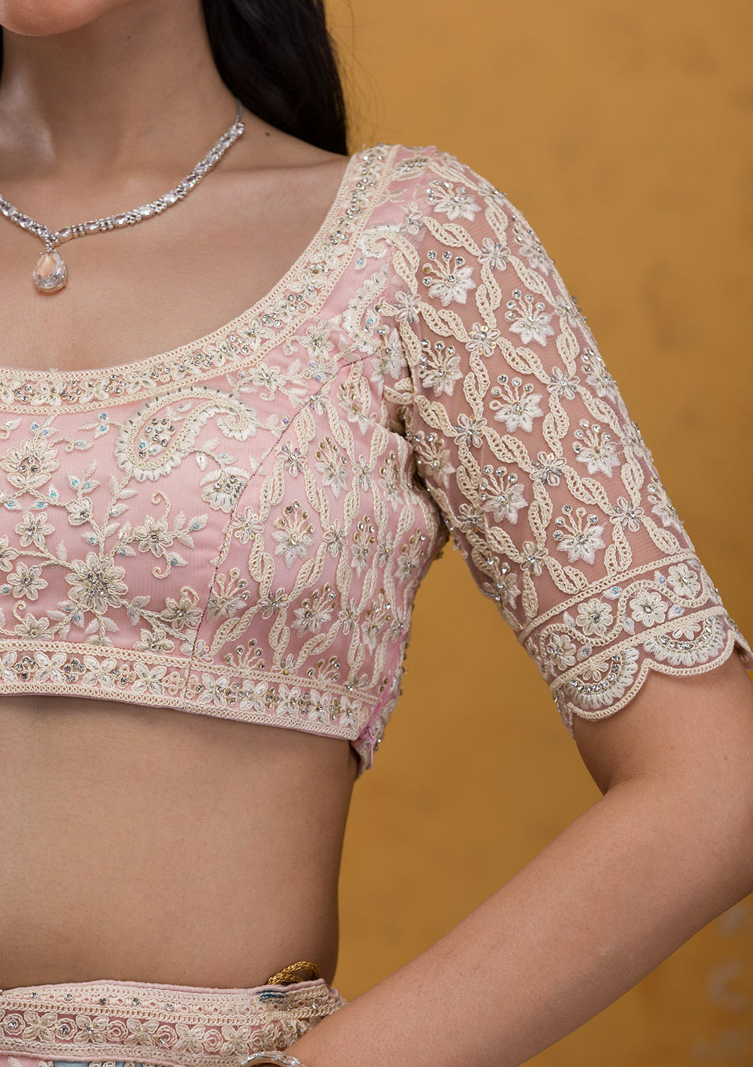 Multi Threadwork Net Readymade Lehenga-Koskii