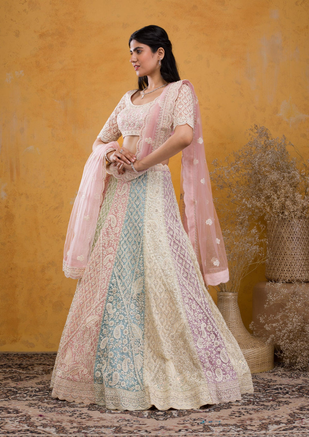Multi Threadwork Net Readymade Lehenga-Koskii