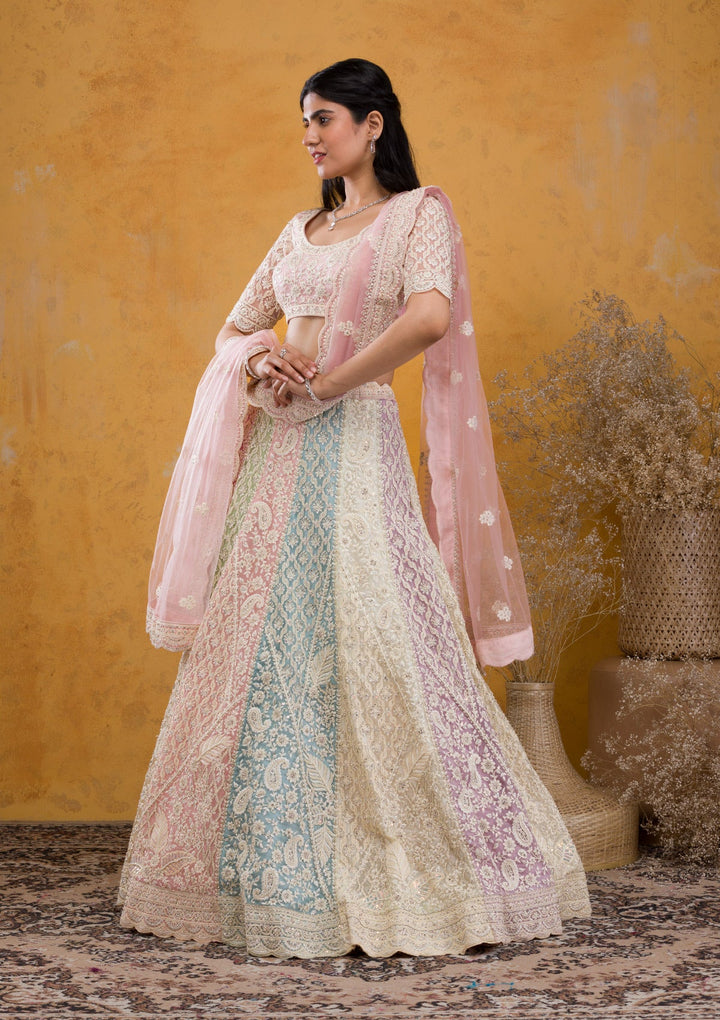 Multi Threadwork Net Readymade Lehenga-Koskii