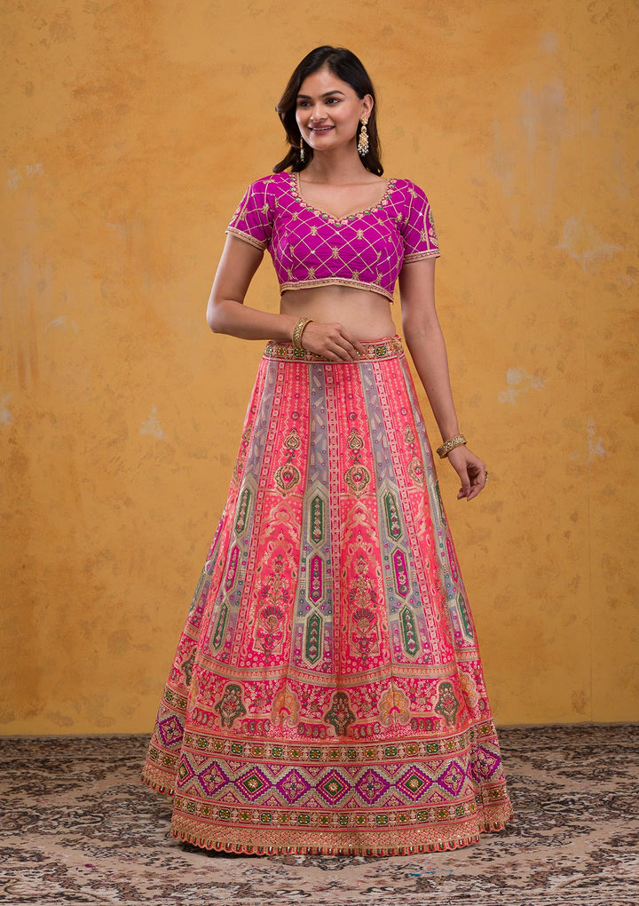 Rani Pink Zariwork Banarasi Readymade Lehenga-Koskii