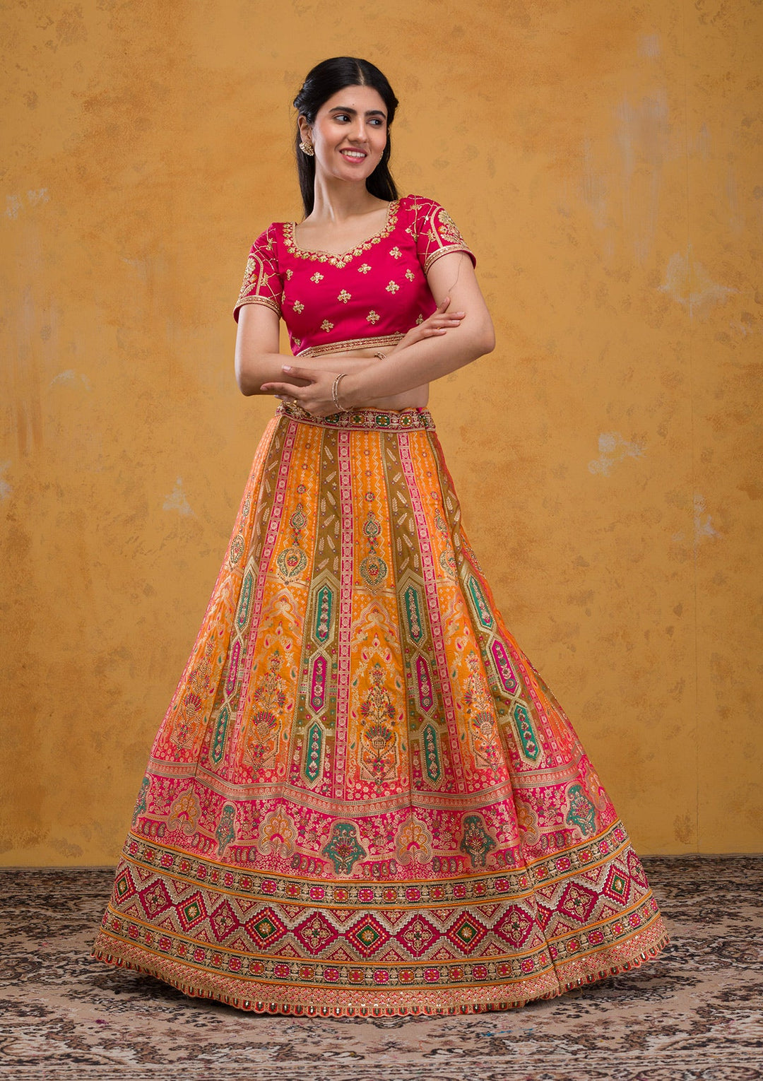 Mustard Zariwork Banarasi Readymade Lehenga-Koskii