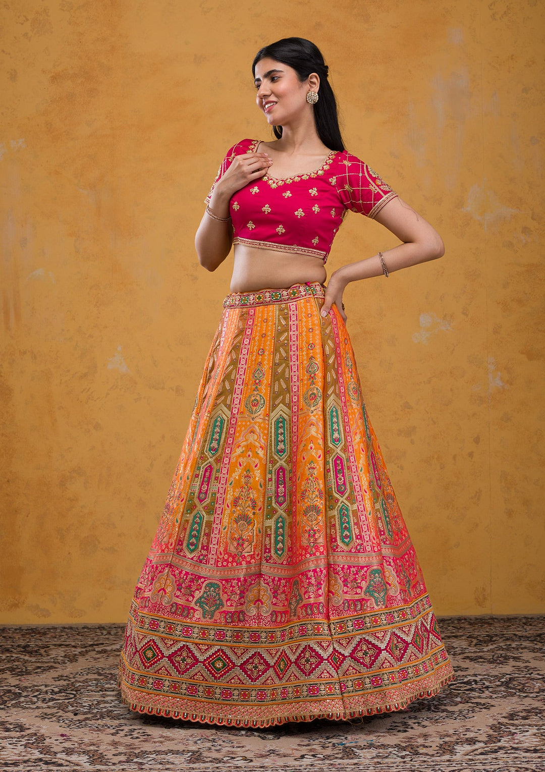 Mustard Zariwork Banarasi Readymade Lehenga-Koskii