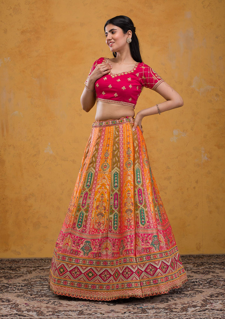 Mustard Zariwork Banarasi Readymade Lehenga-Koskii