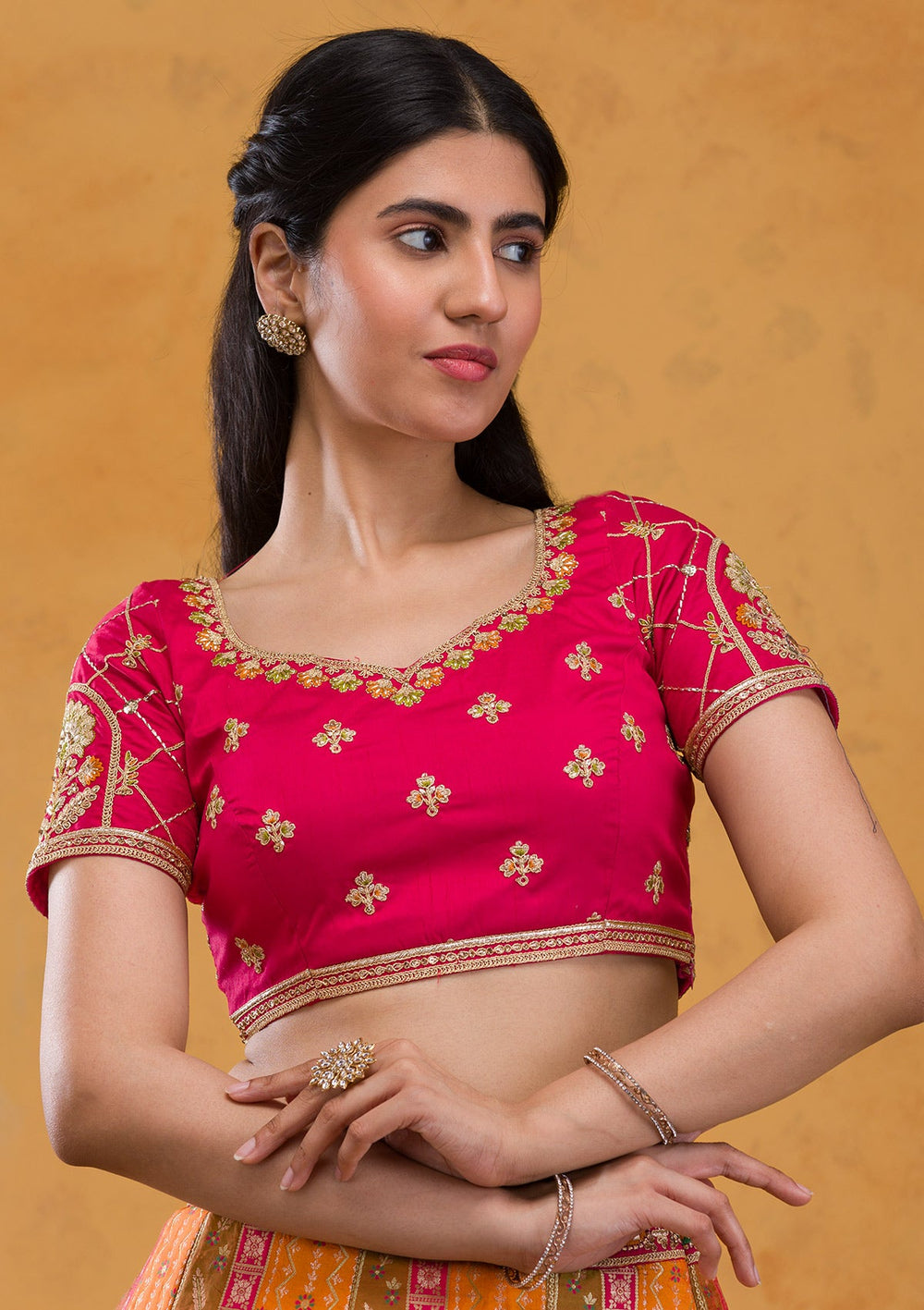 Mustard Zariwork Banarasi Readymade Lehenga-Koskii