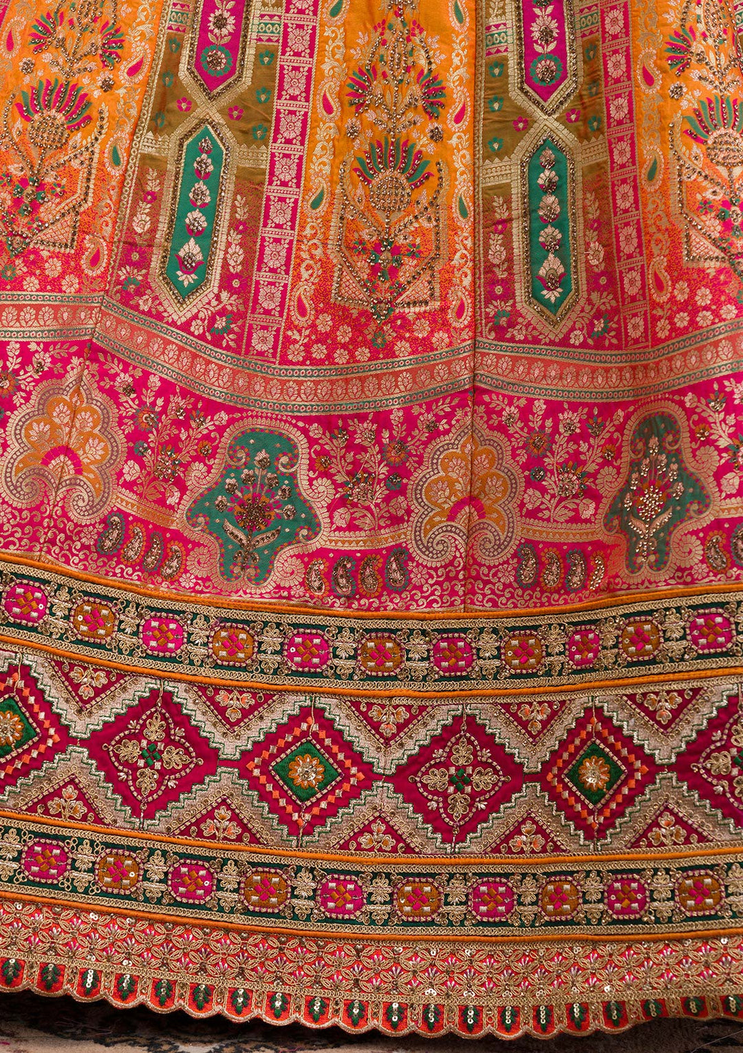 Mustard Zariwork Banarasi Readymade Lehenga-Koskii