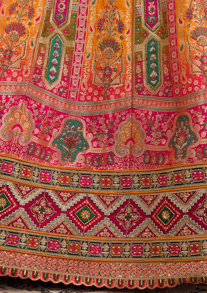 Mustard Zariwork Banarasi Readymade Lehenga-Koskii