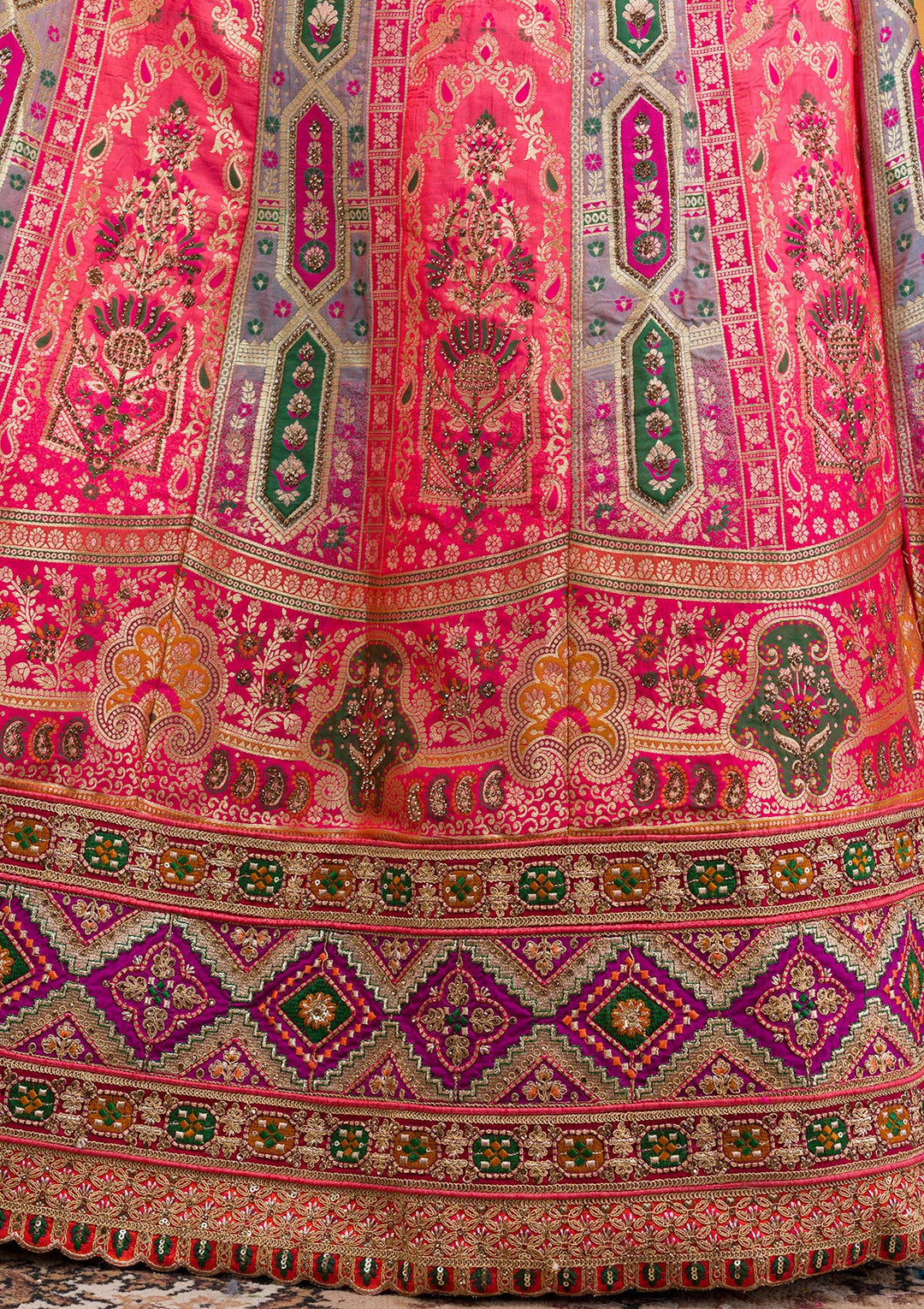 Rani Pink Zariwork Banarasi Readymade Lehenga-Koskii