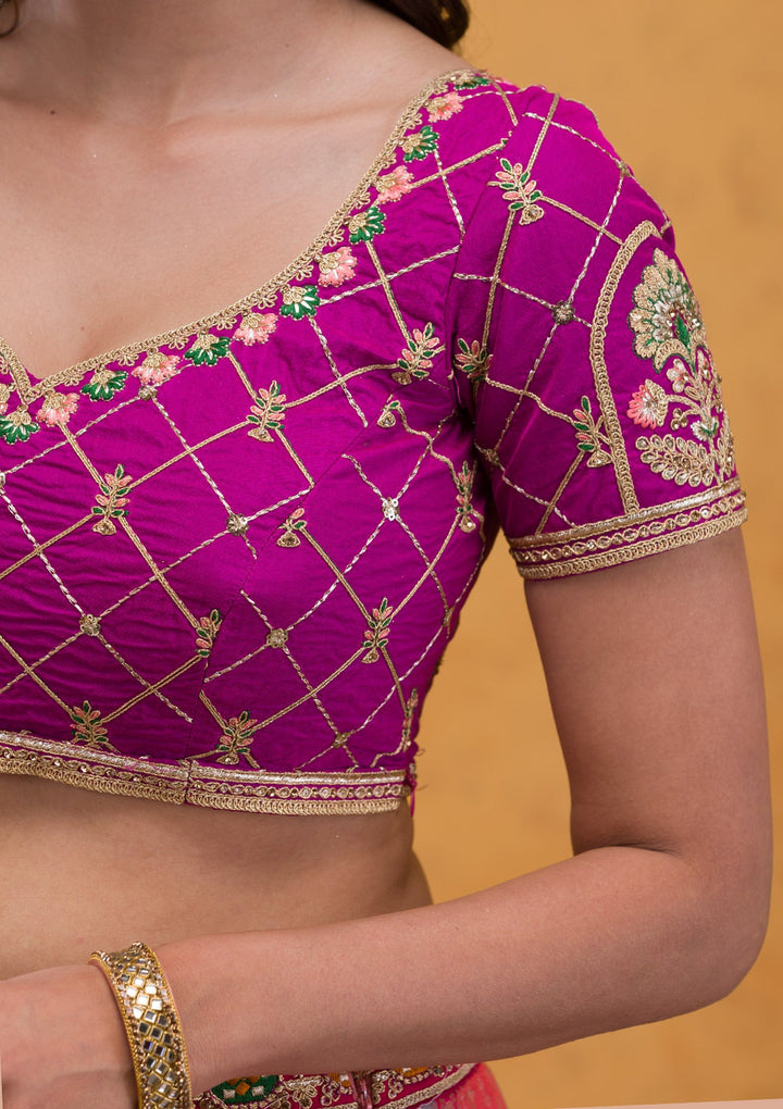 Rani Pink Zariwork Banarasi Readymade Lehenga-Koskii