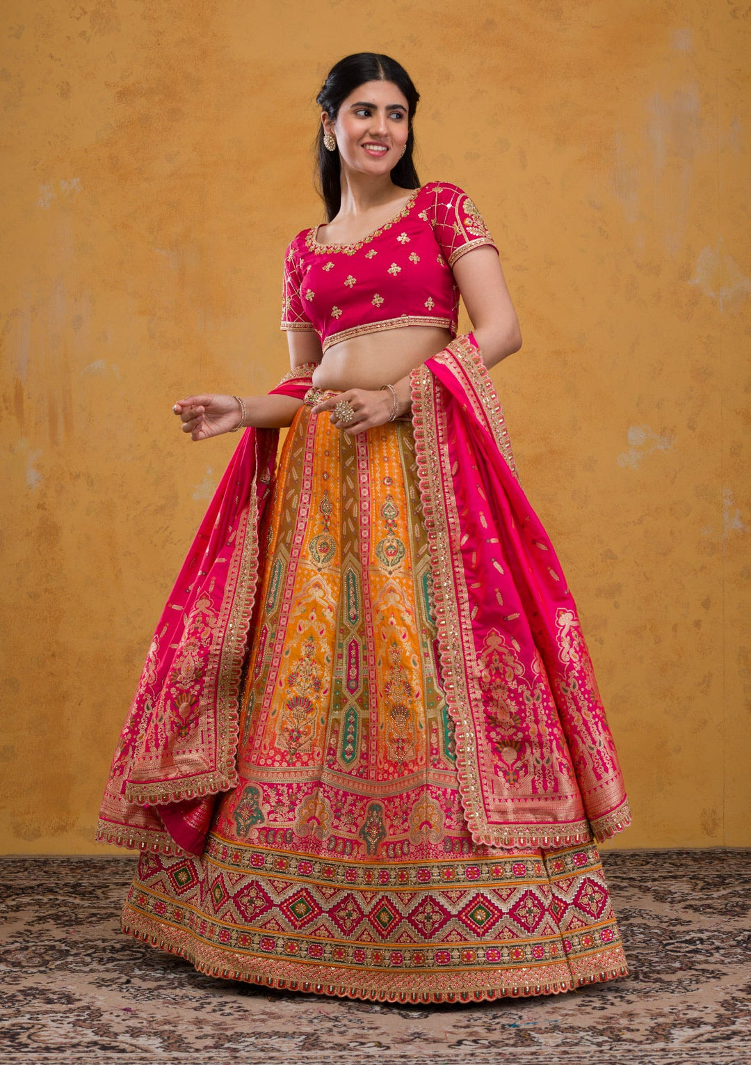Mustard Zariwork Banarasi Readymade Lehenga-Koskii
