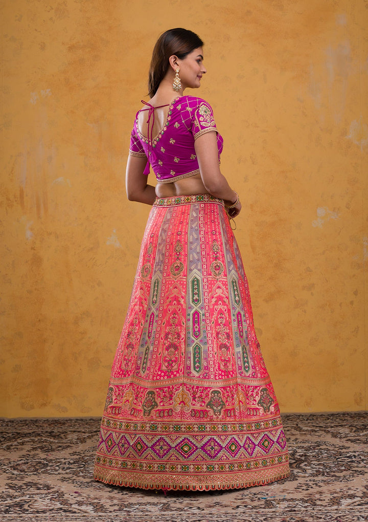 Rani Pink Zariwork Banarasi Readymade Lehenga-Koskii