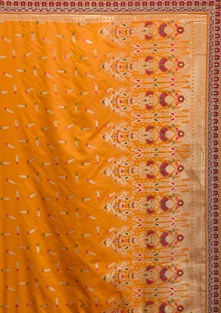 Mustard Zariwork Banarasi Readymade Lehenga-Koskii