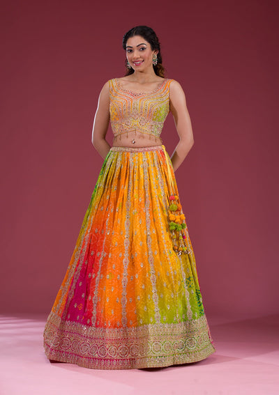 Multi Zariwork Semi Crepe Readymade Lehenga-Koskii