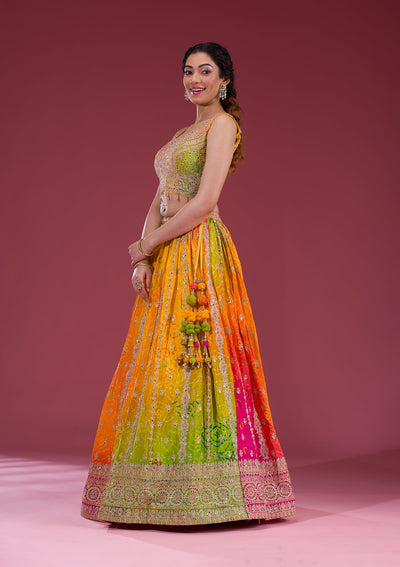 Multi Zariwork Semi Crepe Readymade Lehenga-Koskii