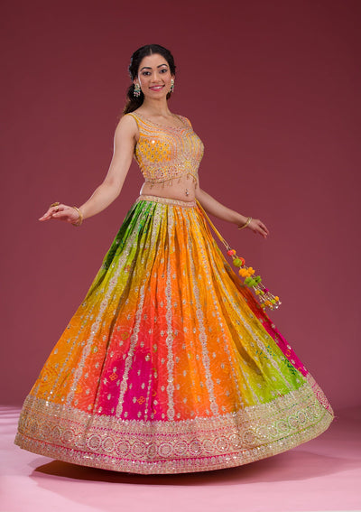 Multi Zariwork Semi Crepe Readymade Lehenga-Koskii