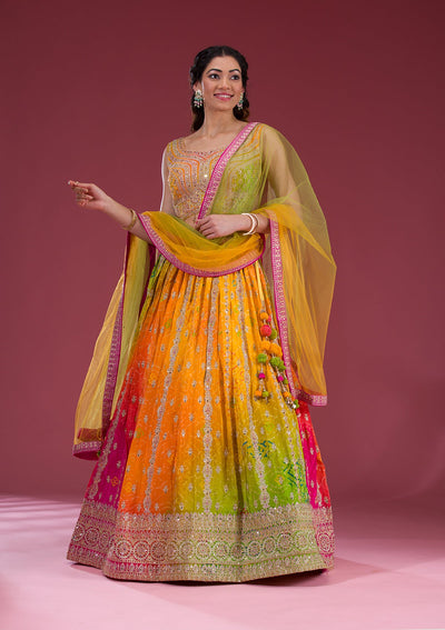 Multi Zariwork Semi Crepe Readymade Lehenga-Koskii