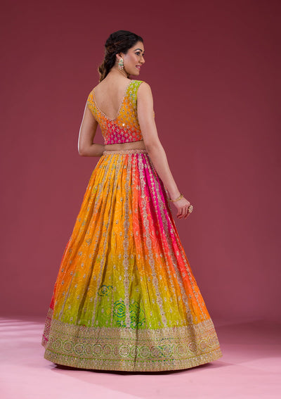 Multi Zariwork Semi Crepe Readymade Lehenga-Koskii