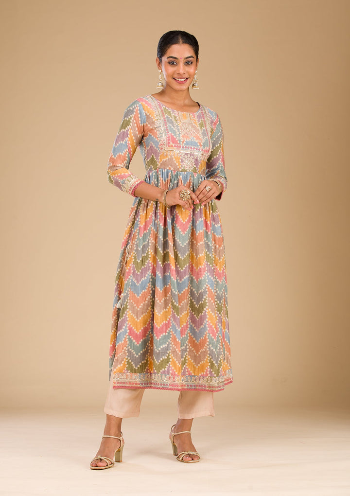 Multi Zariwork Semi Crepe Readymade Salwar Suit