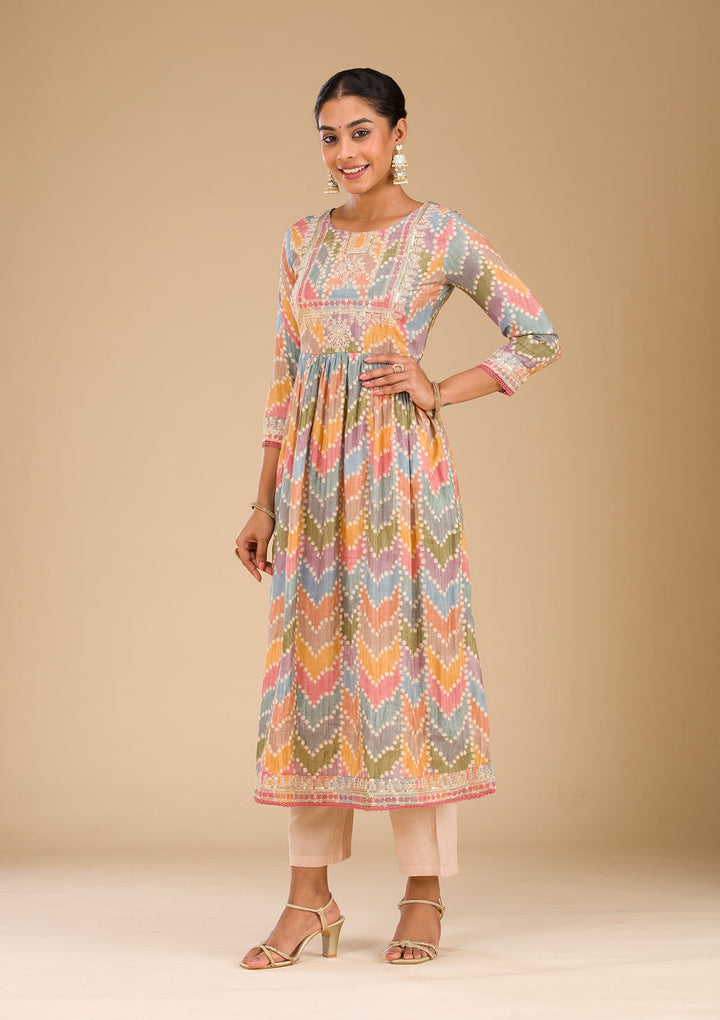 Multi Zariwork Semi Crepe Readymade Salwar Suit