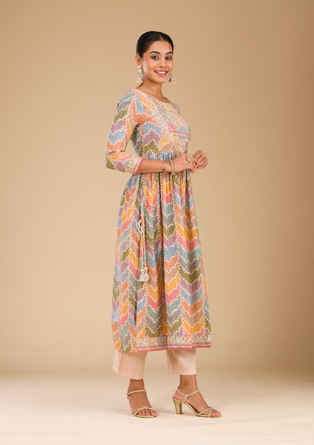 Multi Zariwork Semi Crepe Readymade Salwar Suit