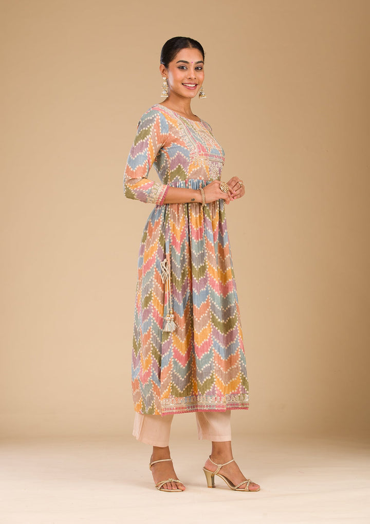 Multi Zariwork Semi Crepe Readymade Salwar Suit