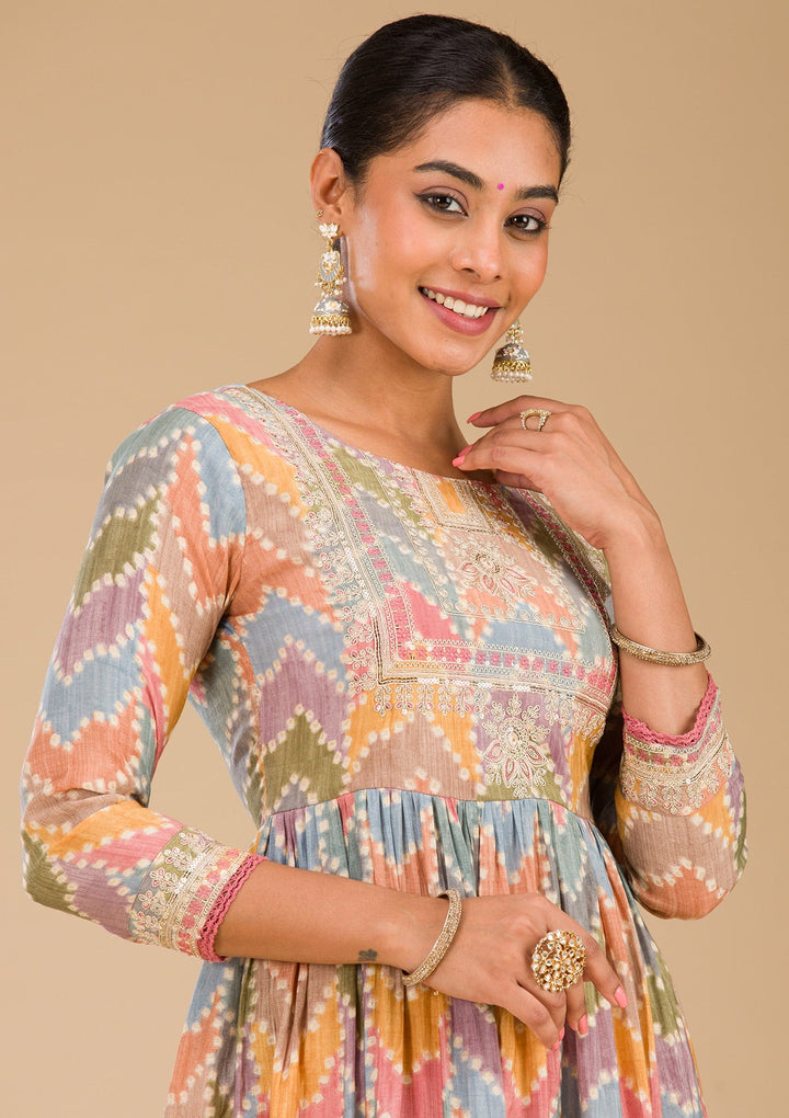 Multi Zariwork Semi Crepe Readymade Salwar Suit