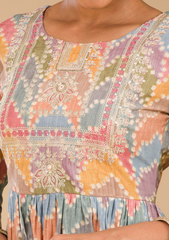 Multi Zariwork Semi Crepe Readymade Salwar Suit