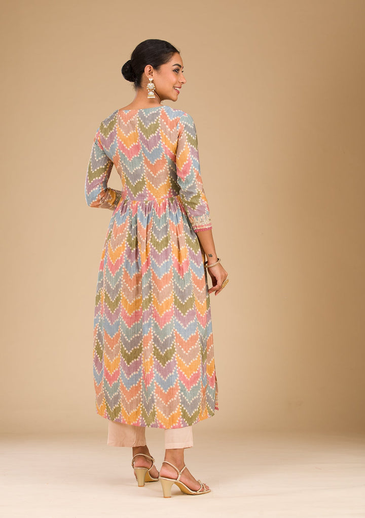 Multi Zariwork Semi Crepe Readymade Salwar Suit