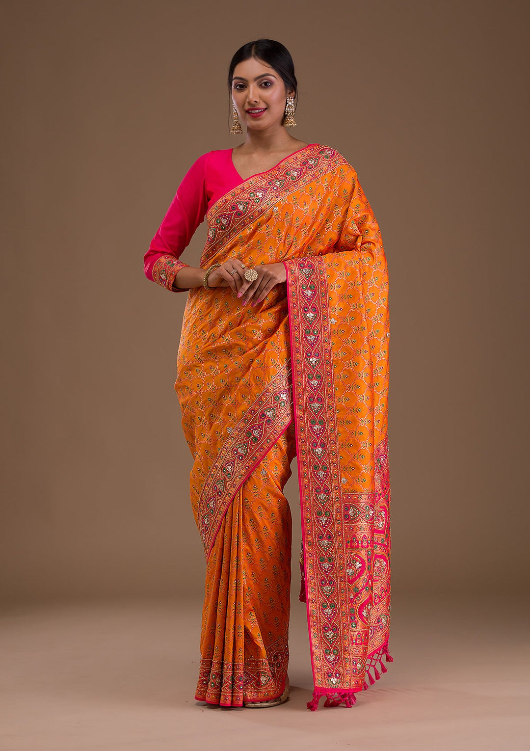 Mustard Cutdana Banarasi Silk Saree-Koskii