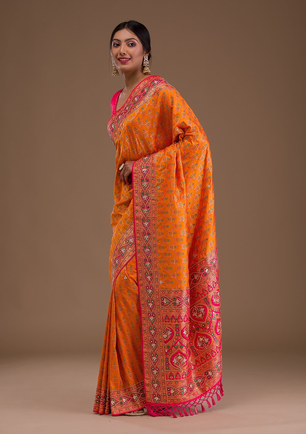 Mustard Cutdana Banarasi Silk Saree-Koskii