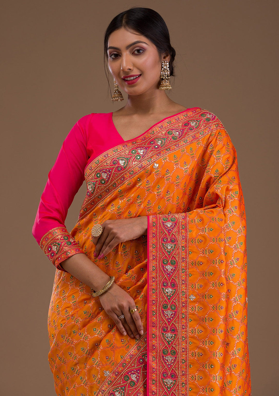 Mustard Cutdana Banarasi Silk Saree-Koskii