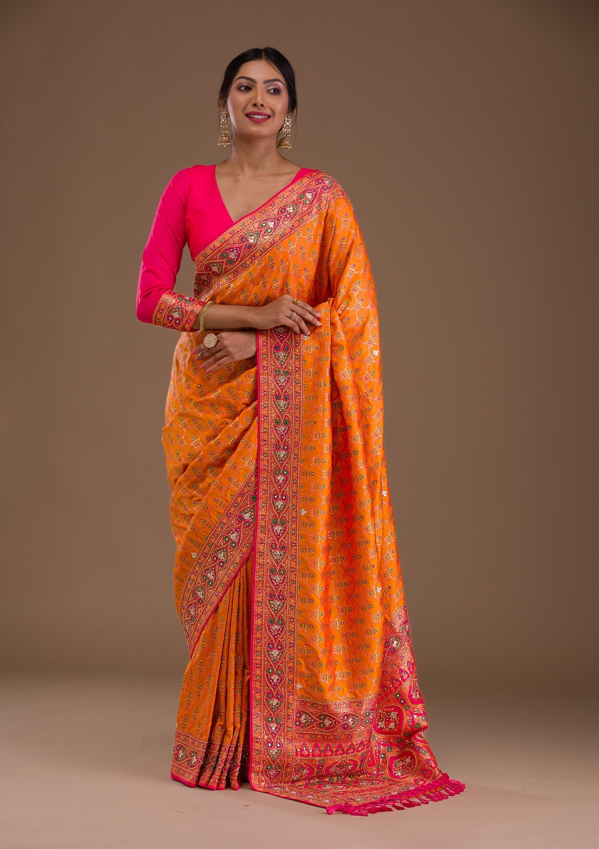 Mustard Cutdana Banarasi Silk Saree-Koskii