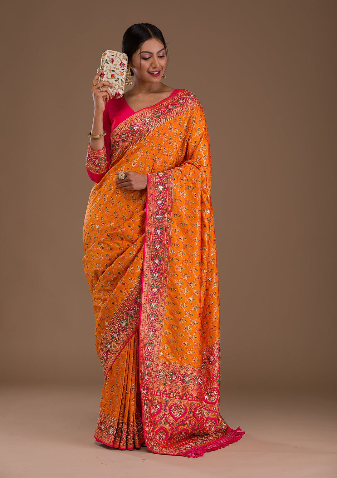 Mustard Cutdana Banarasi Silk Saree-Koskii
